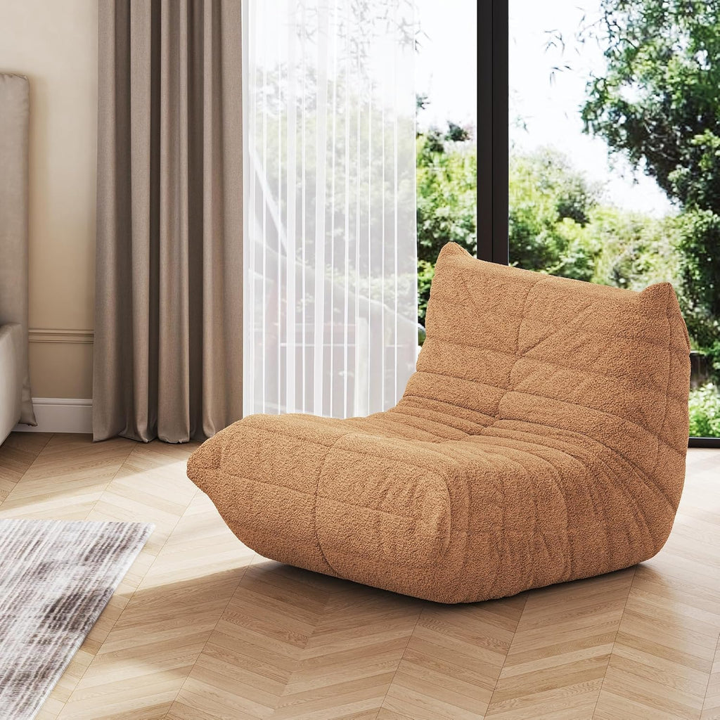 WLIVE Bean Bag Chair for Adults, Teddy Fleece Togo Chair, Giant, Memory Foam, for Living Room and Bedroom, Single, Brown
