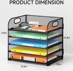 2 Pack 5-Tier Paper Organizer Letter Tray with Handle - Black Mesh Desk Paper Sorter File Organizer for Office, Home or School File Folder Holder