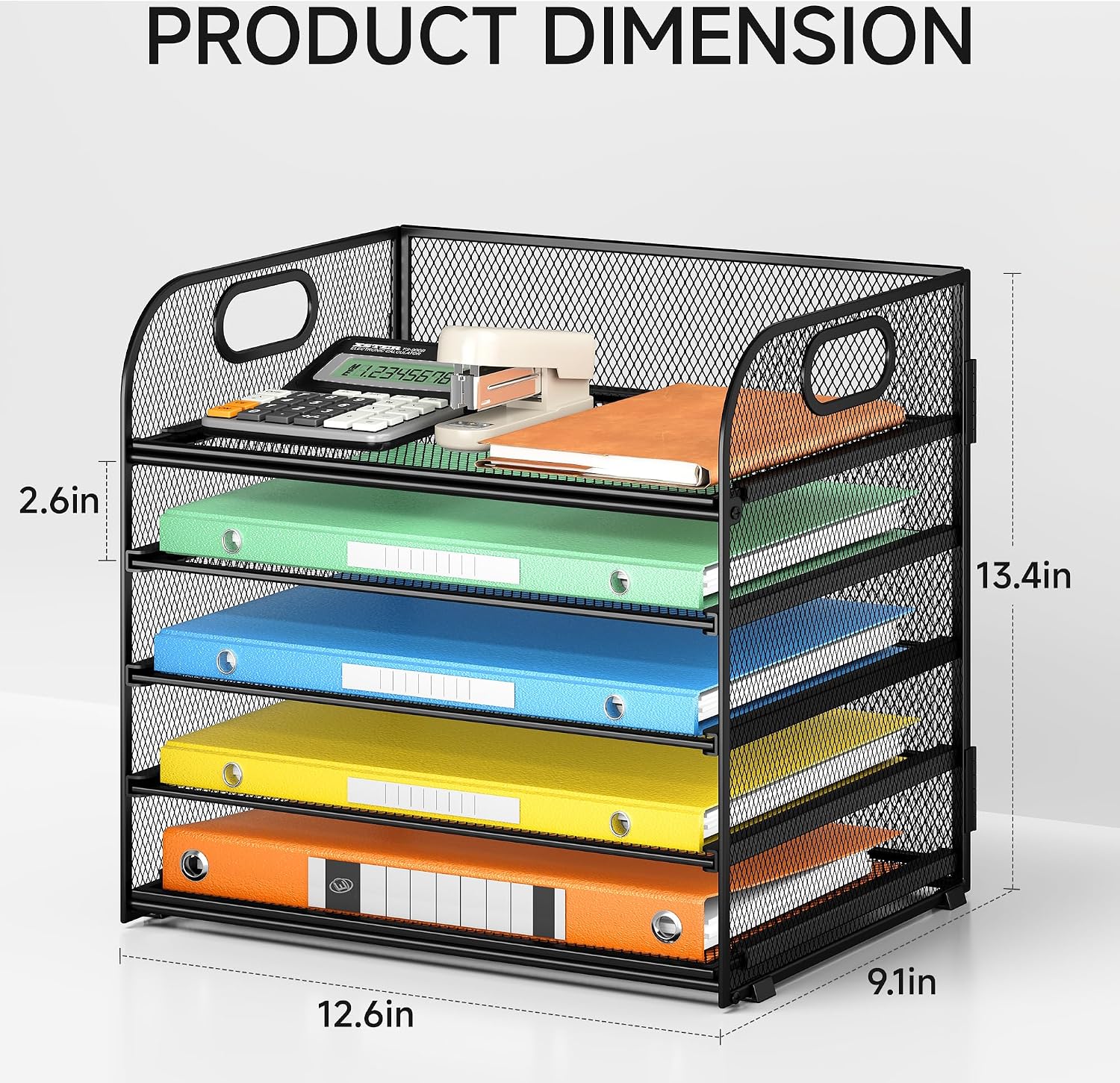 2 Pack 5-Tier Paper Organizer Letter Tray with Handle - Black Mesh Desk Paper Sorter File Organizer for Office, Home or School File Folder Holder