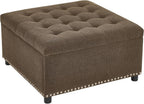 Square Ottoman with Storage, 30" Large Storage Ottoman Foot Rest Stool with Tufted Top and Nailhead Trim for Living Room, Bedroom, Entryway, Coffee Brown