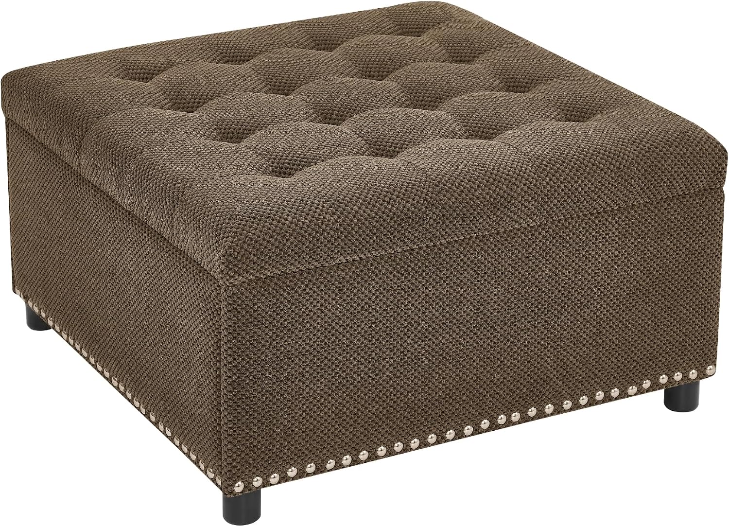 Square Ottoman with Storage, 30" Large Storage Ottoman Foot Rest Stool with Tufted Top and Nailhead Trim for Living Room, Bedroom, Entryway, Coffee Brown
