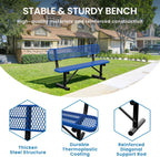 6 Feet Steel Park Bench for Outside, Outdoor Bench with Backrest & Portable Frame, Commercial Benches for Shopping Malls, Stores, Parks, Patios, Decks, Dark Blue