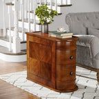 Solid Wood End Table with Charging Station, No Assembly Required Narrow Sofa Side Table for Living Room, Vintage Slim Nightstand Bedside Table (2 Drawers, Brown, 1Pc)