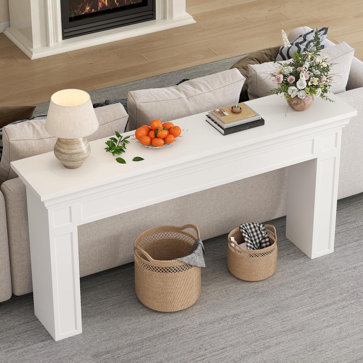 Loomie 63" Long Console Tables for Entryway, Modern Rectangular Sofa Table Behind the Couch, Narrow Long Entry Accent Table for Living Room, Entrance, Hallway, Foyer (White)