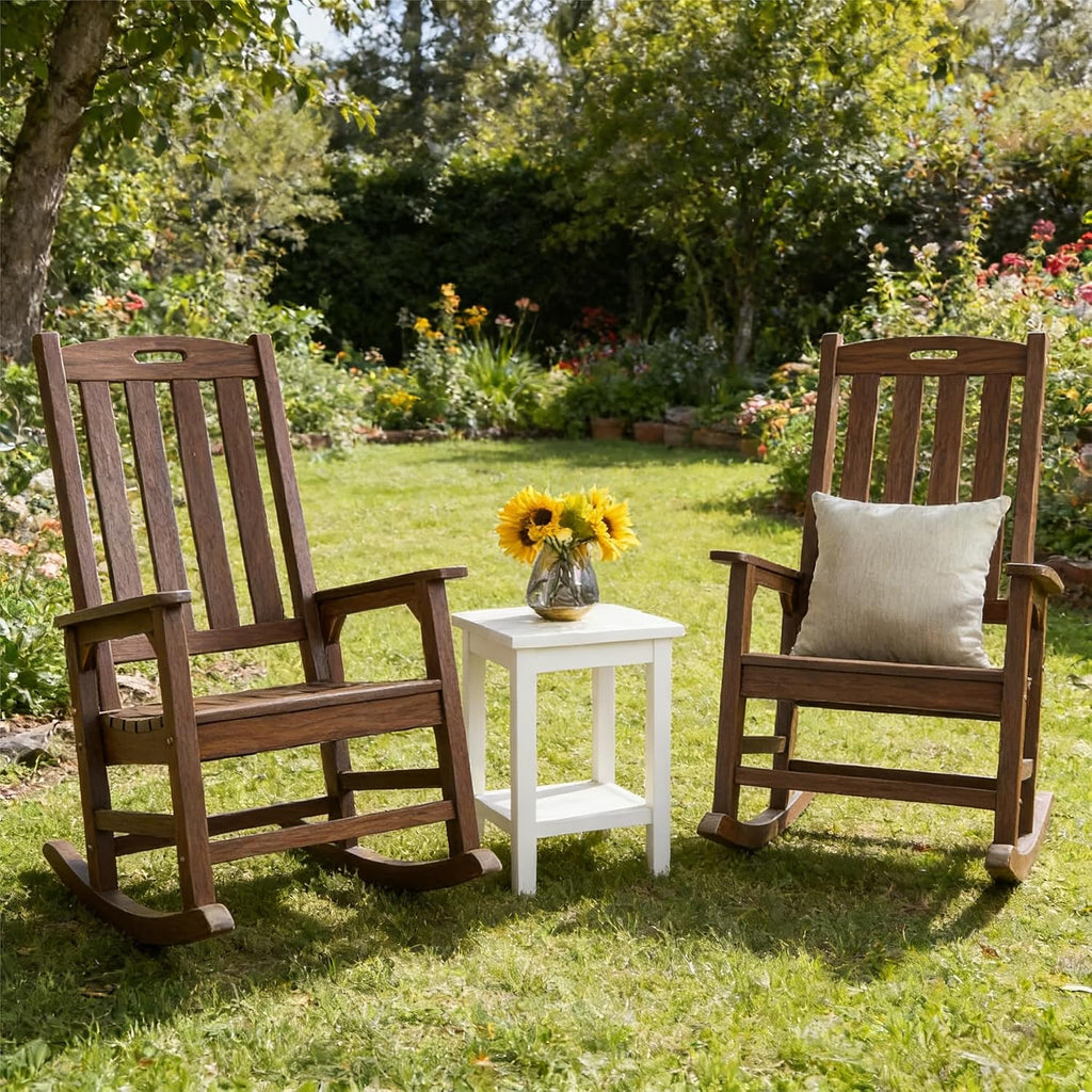 Psilvam Oversized Outdoor Rocking Chair, HDPE Porch Rocker (Dark Brown) | High Back Rocking Chairs for Adult, 350lbs Weight Capacity, All-Weather Patio Rocker for Garden Balcony