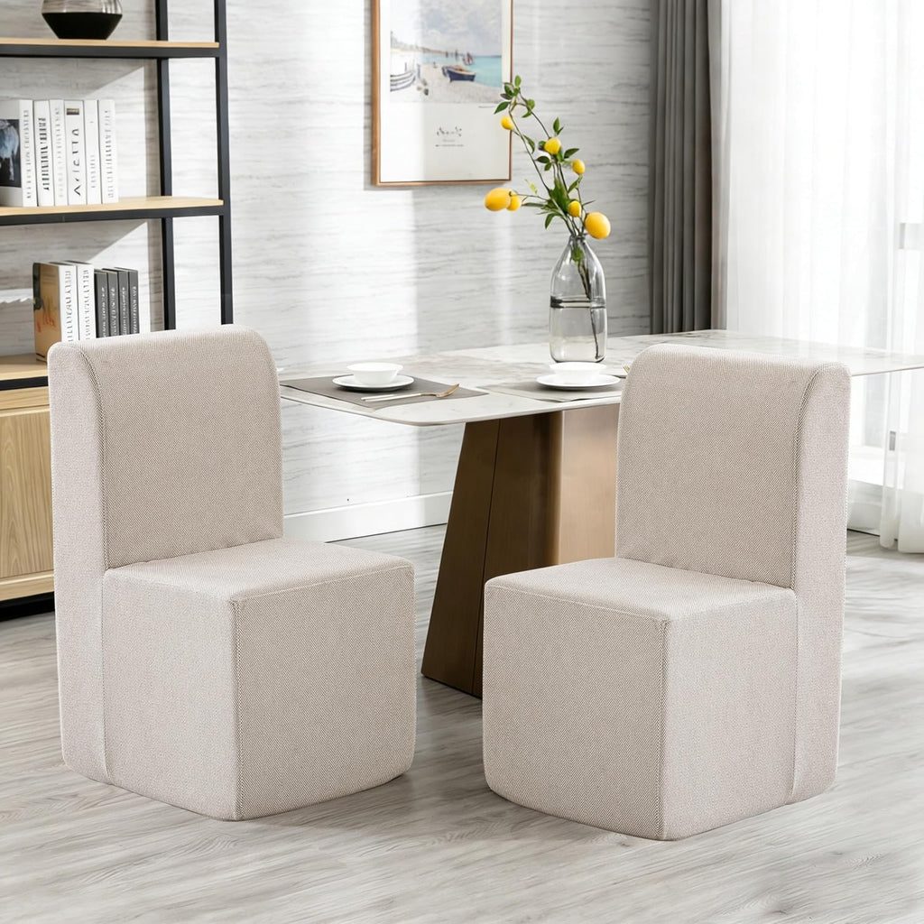 Upholstered Dining Chair, Modern Linen Fabric Dining Room Chair with Mid Backrest and Padded Seat Cushion, Accent Armless Kitchen Side Chair for Dining Room, Living Room, Reading Room, Bedroom