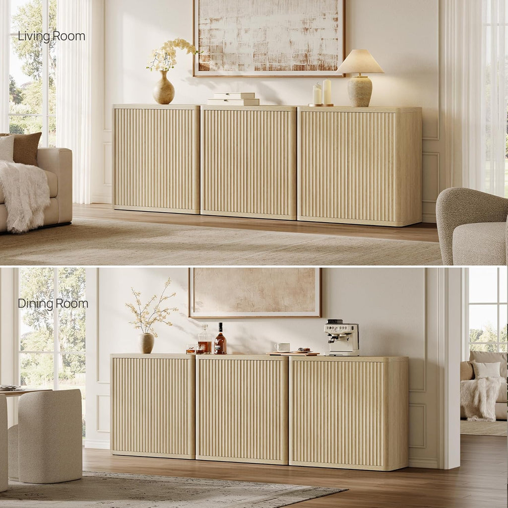 SICOTAS Buffet Cabinet with Storage Sideboard Accent Modern Credenza with Doors & Shelves Fluted 34.6" Tall Media Console Mid Century Coffee Bar Table for Living Room Kitchen Dining Room Hallway