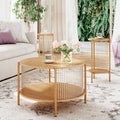 Brafab Natural Fiber Rope Coffee Table Set of 3 for Living Room, Round Rattan Coffee Table and Two End Tables, Boho 2 Tier Modern Side Table with Metal Frame for Apartment Office (Natural)