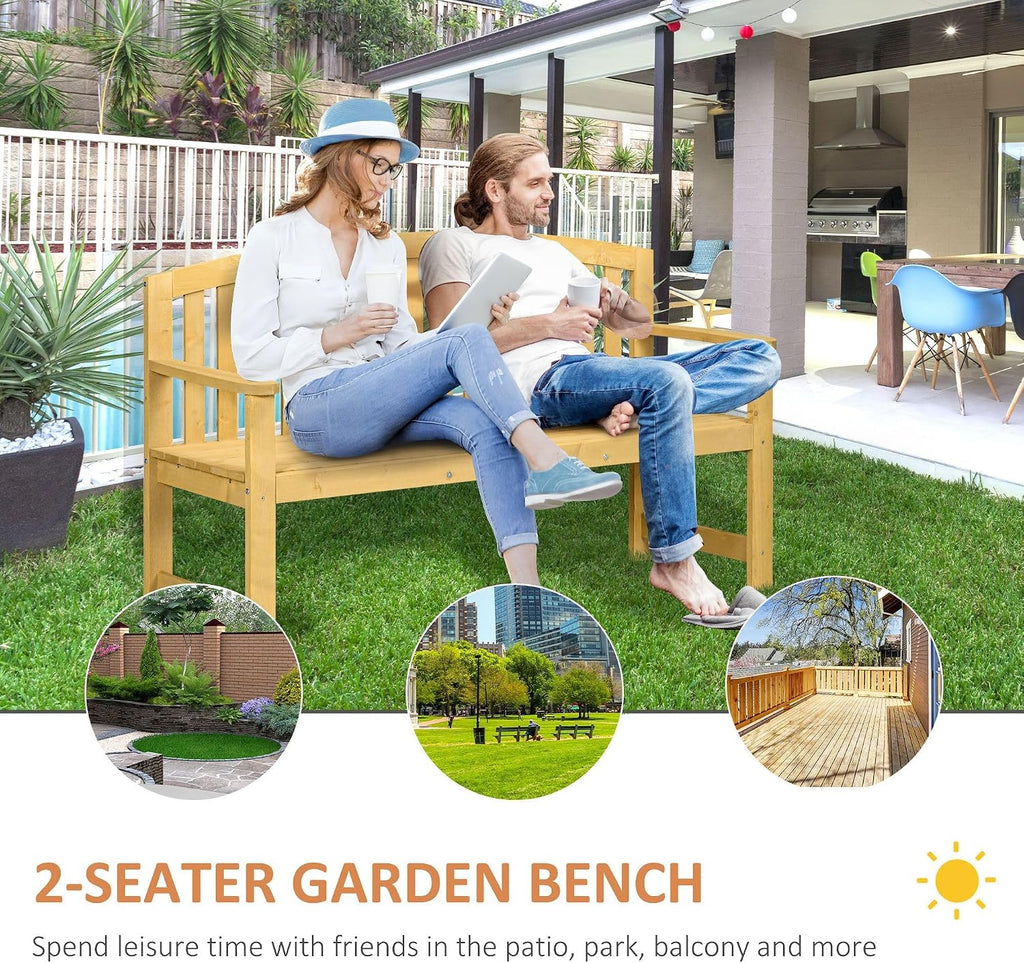 56-inch 2-Seat Hardwood Slatted Backrest Armrest Natural Finish Heavy-Duty All-Weather Sturdy Durable Premium Eco-Friendly Quality Long-Lasting