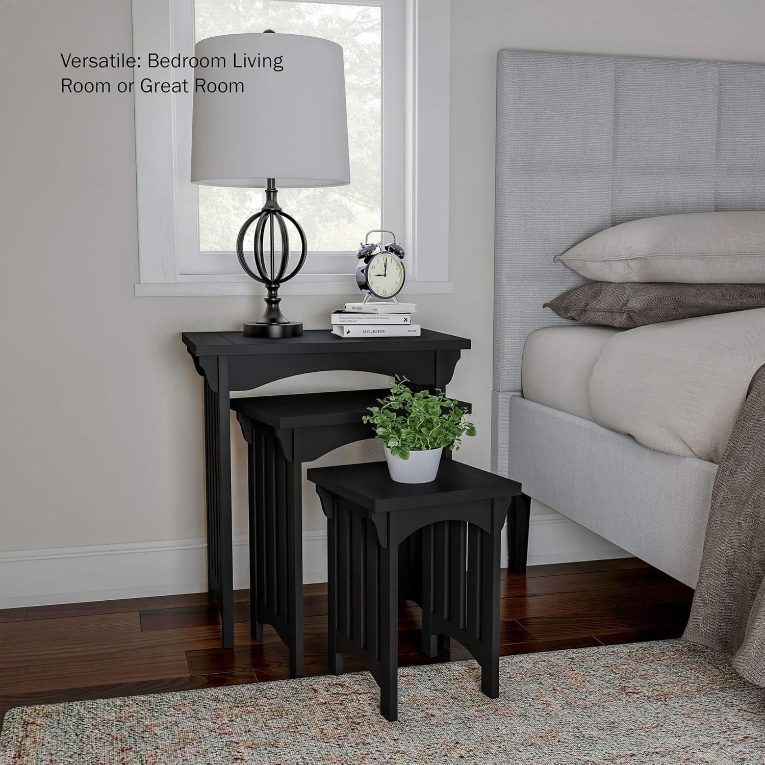 Nesting Tables-Set of 3, Traditional with Mission Style Legs for Living Room Coffee Tables or Nightstands-Home Accent Furniture by Lavish Home (Black)