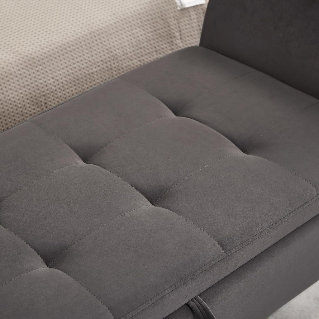 51.5" Velvet Storage Bench, Upholstered Button Tufted Design, Bedside Bench with Armrests, Secure Hinged Storage Space, Suitable for Bedroom Living Room (Grey)