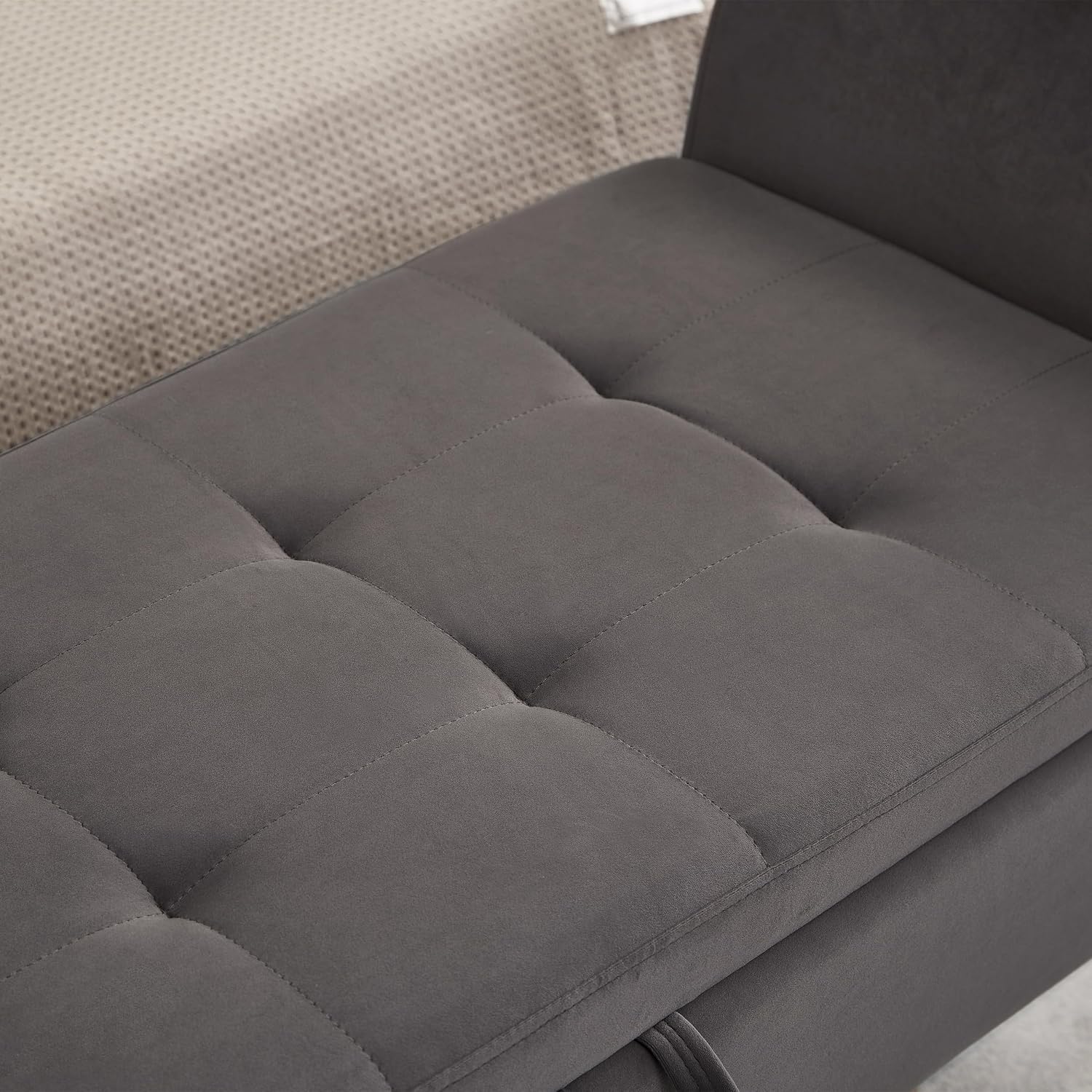 51.5" Velvet Storage Bench, Upholstered Button Tufted Design, Bedside Bench with Armrests, Secure Hinged Storage Space, Suitable for Bedroom Living Room (Grey)