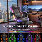 Ergonomic Gaming Chair, RGB LED Lights Computer Chairs with Retractable Footrest, 400 lbs Lumbar Support Linked Armrests Gamer Chair High Back Heavy Duty Video Game Chairs (Black Red)