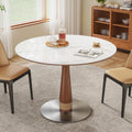 39" Round White Sintered Stone Dining Table with Pedestal Base for Kitchen Dining Room