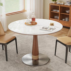 39" Round White Sintered Stone Dining Table with Pedestal Base for Kitchen Dining Room