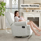 RoyalCraft Swivel Recliner Chair with Extra Large Footrest, Comfy Upholstered Glider Rocking Chair for Living Room, Bedroom and Office, Off White