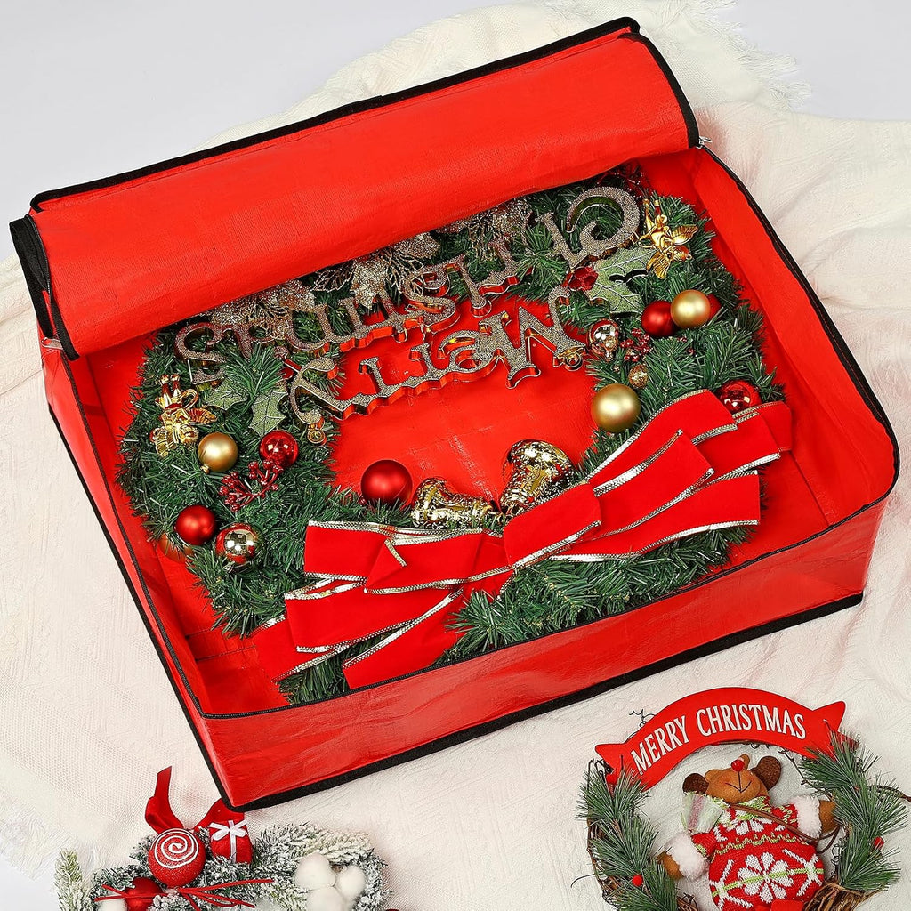 HOMEST Christmas Wreath Storage Container, Wreath Bag, Durable Material, Zipper, Extra Securing Straps, Reinforced Handles, Dust, Pest Protection, 24" Premium Wreath Storage Organizer Box