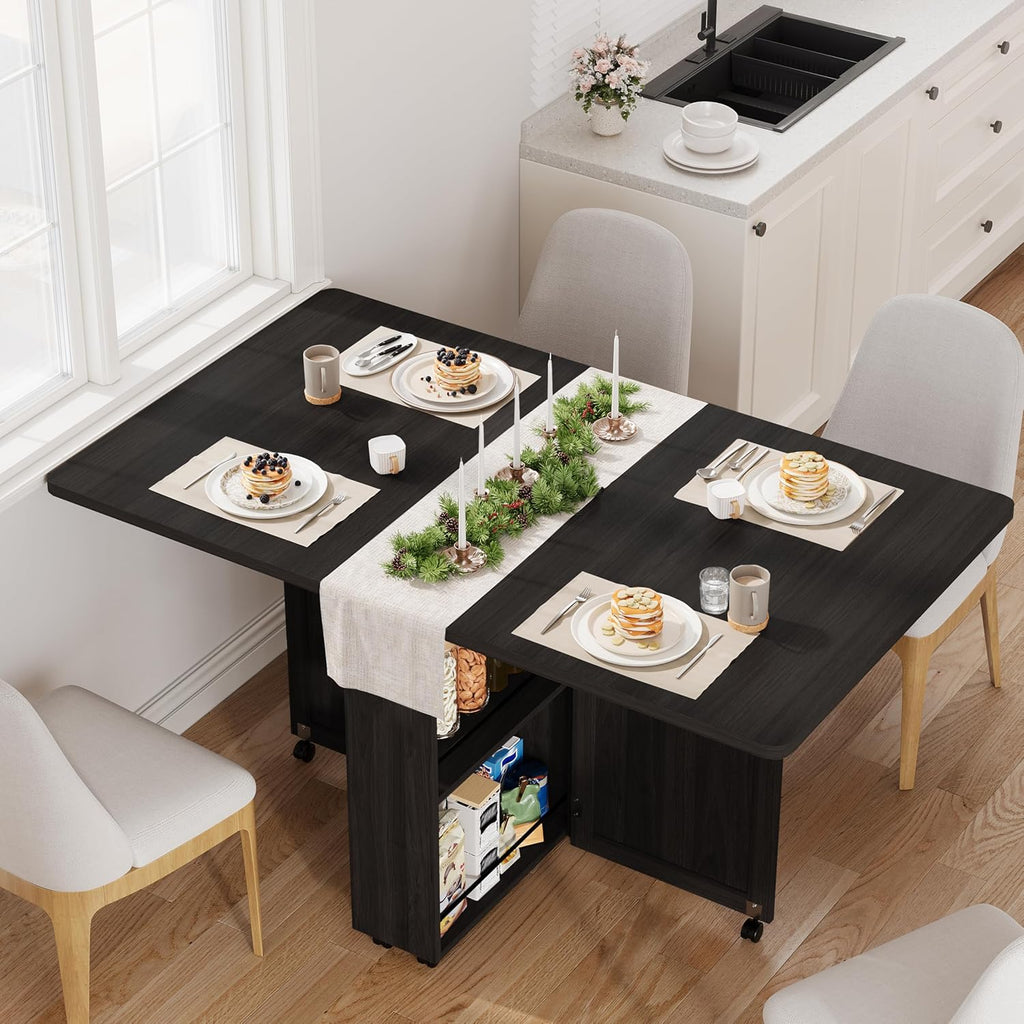 IDEALHOUSE Folding Dining Table with Storage, Folding Kitchen Table with Drawers, Apartments, Small Spaces