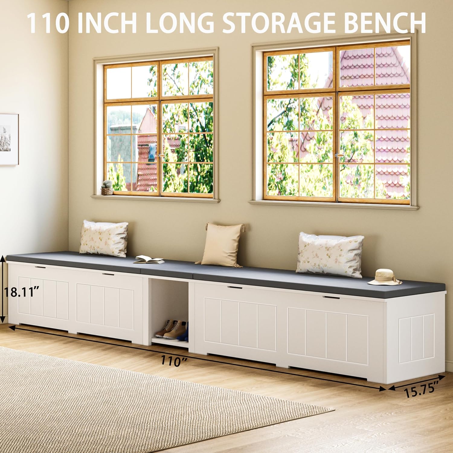 L Shaped Corner Storage Bench with Cushion, Breakfast Nook Bench, Kitchen Banquette Dining Seating with Hidden Storage, Flip-Top Shoe Storage Benches for Entryway Cloakroom