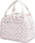 BuyCard Insulated Lunch Bag Women, Reusable Corduroy Cute Lunch Box, Leakproof Floral Lunch Tote Bag with Large Capacity, Small Cooler Lunch Container for Work Office Travel Picnic (Pink Floral)