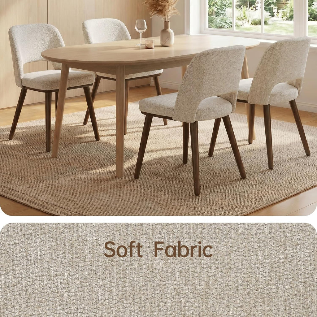 Usaint Wooden Dining Chairs Set of 4, 19.3" Modern Upholstered Fabric Side Dining Room Chair with Ergonomic Curved Backrest for Kitchen Dining Room and Restaurant, Khaki