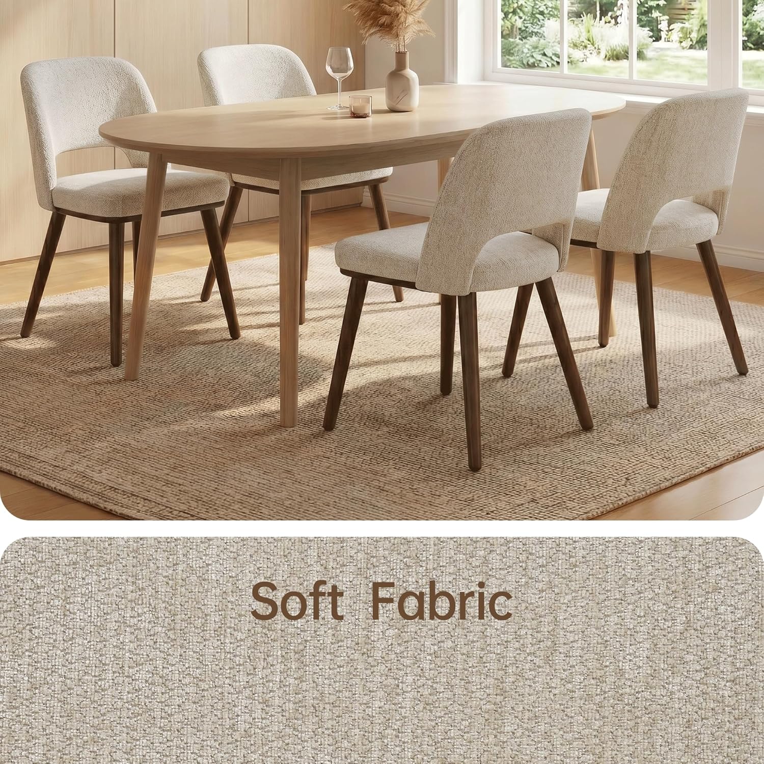 Usaint Wooden Dining Chairs Set of 4, 19.3" Modern Upholstered Fabric Side Dining Room Chair with Ergonomic Curved Backrest for Kitchen Dining Room and Restaurant, Khaki