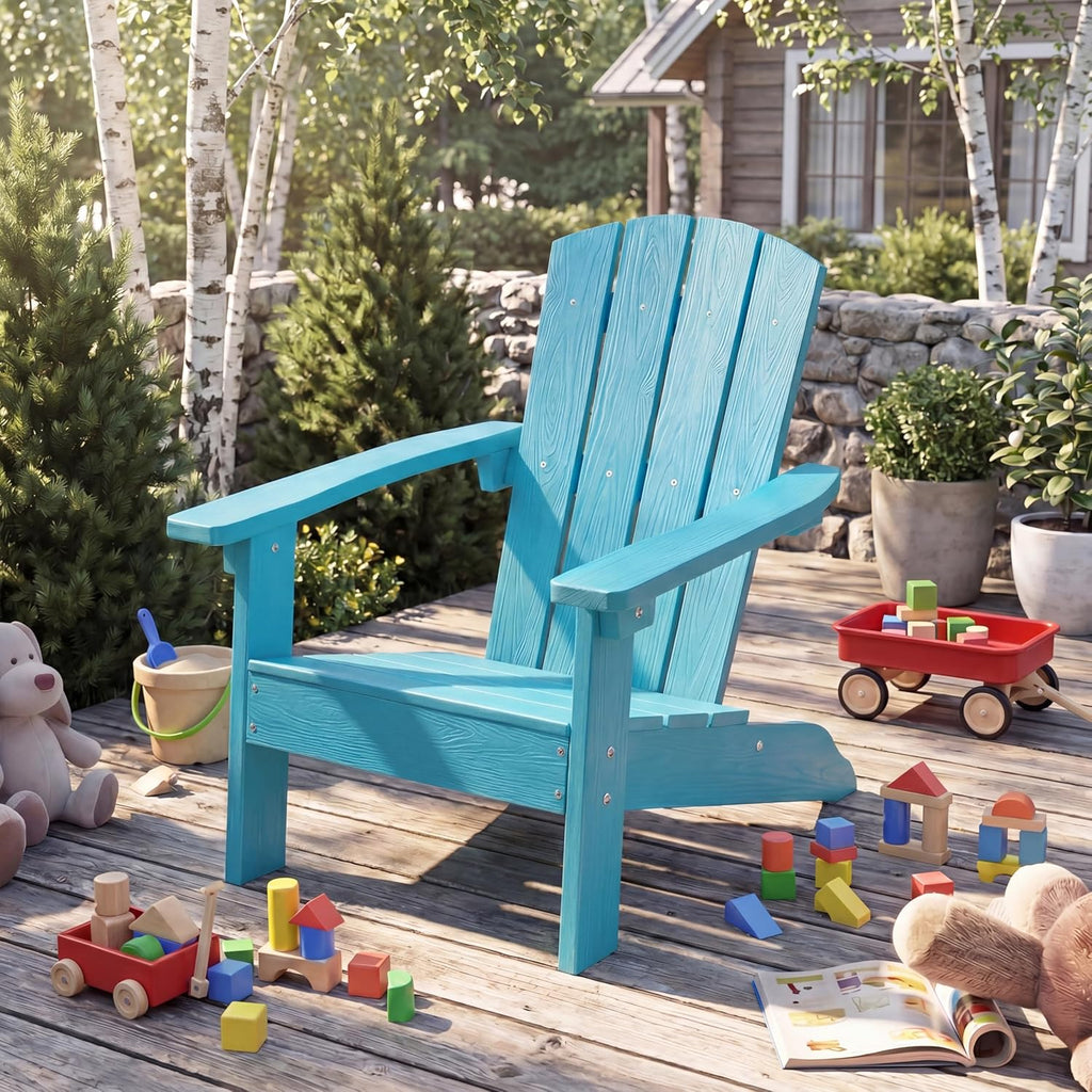 Costzon Kids Adirondack Chair, All-Weather HIPS Patio Chair with High Backrest, Armrests, Fire Pit Chair for Kids Ages 3-8, Indoor Outdoor Kids Patio Lounge Chair for Garden, Lawn, Yard (2, Turquoise)