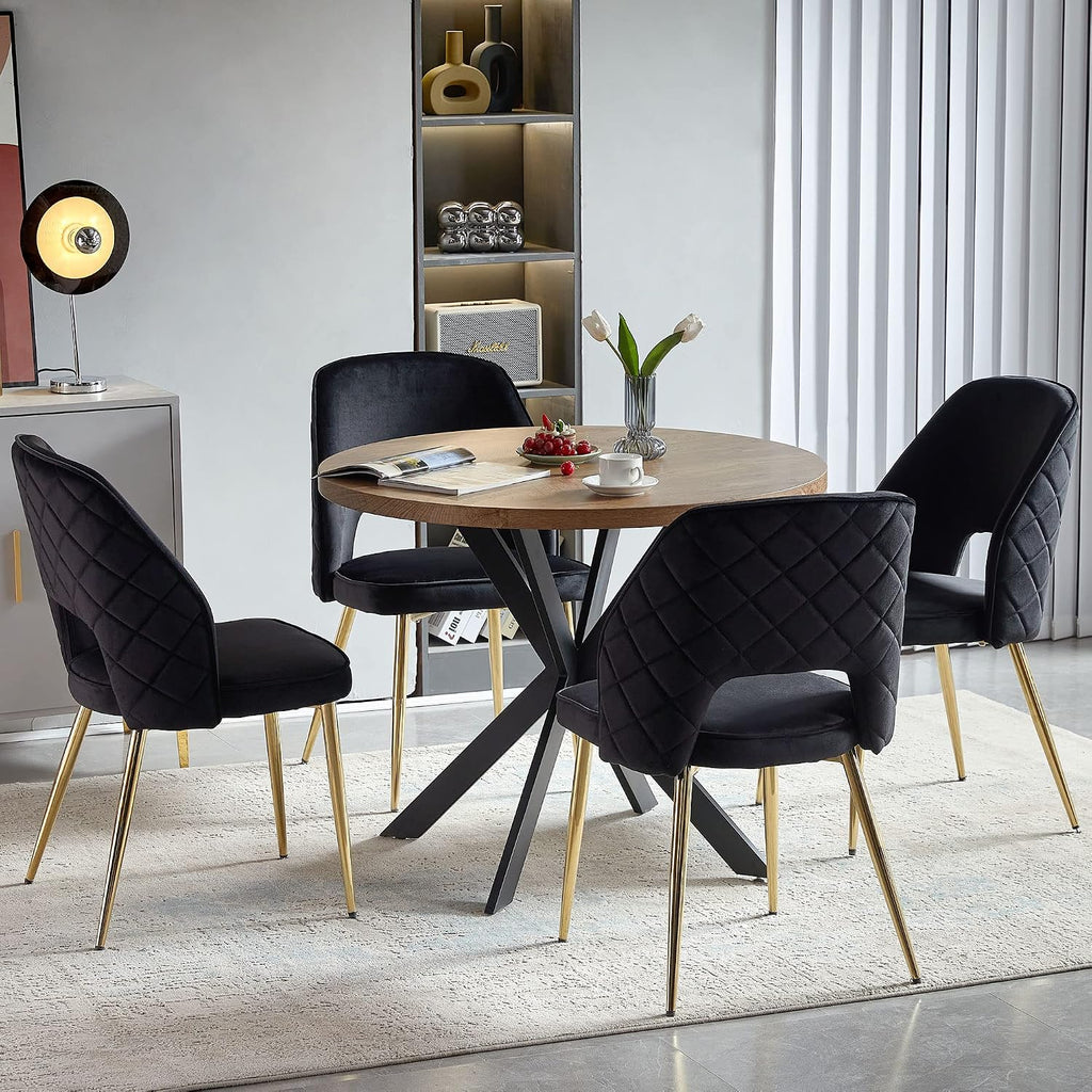 Velvet Black Dining Chairs Set of 4 Modern Accent Chairs Upholstered Dining Room Chairs with Gold Metal Legs Thick Cushions Armless Back Chair for Kitchen Living Room Vanity