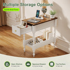 YOSHOOT Farmhouse End Table with Charging Station Set of 2 - Narrow Side Table for Living Room Bedroom Small Space, Wood Nightstand with Drawer and Power Outlets, White
