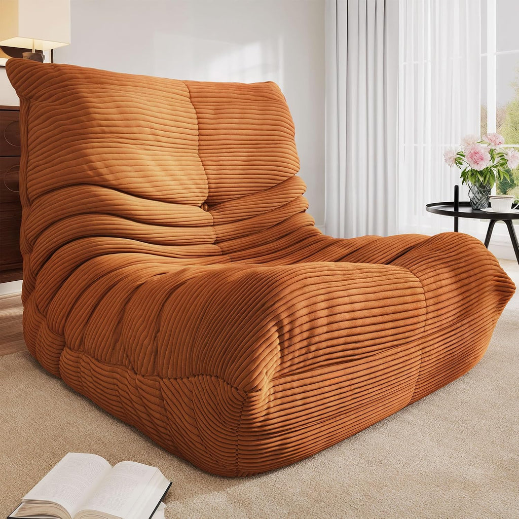 YITAHOME Bean Bag Chairs for Adults | Giant Lazy Floor Sofa with Memory Foam, Comfy Cordury Fireside Chair Beanbags for Living Room Apartment Dorm Office, Brown