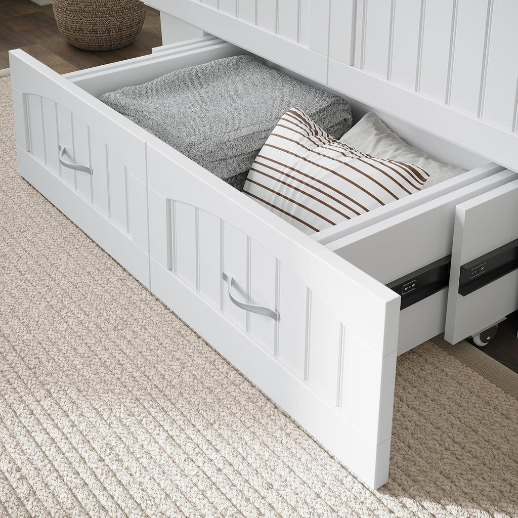 AFI, Nantucket Full Size Murphy Bed Chest with Mattress, Storage Drawer and Built-in USB Charger, White