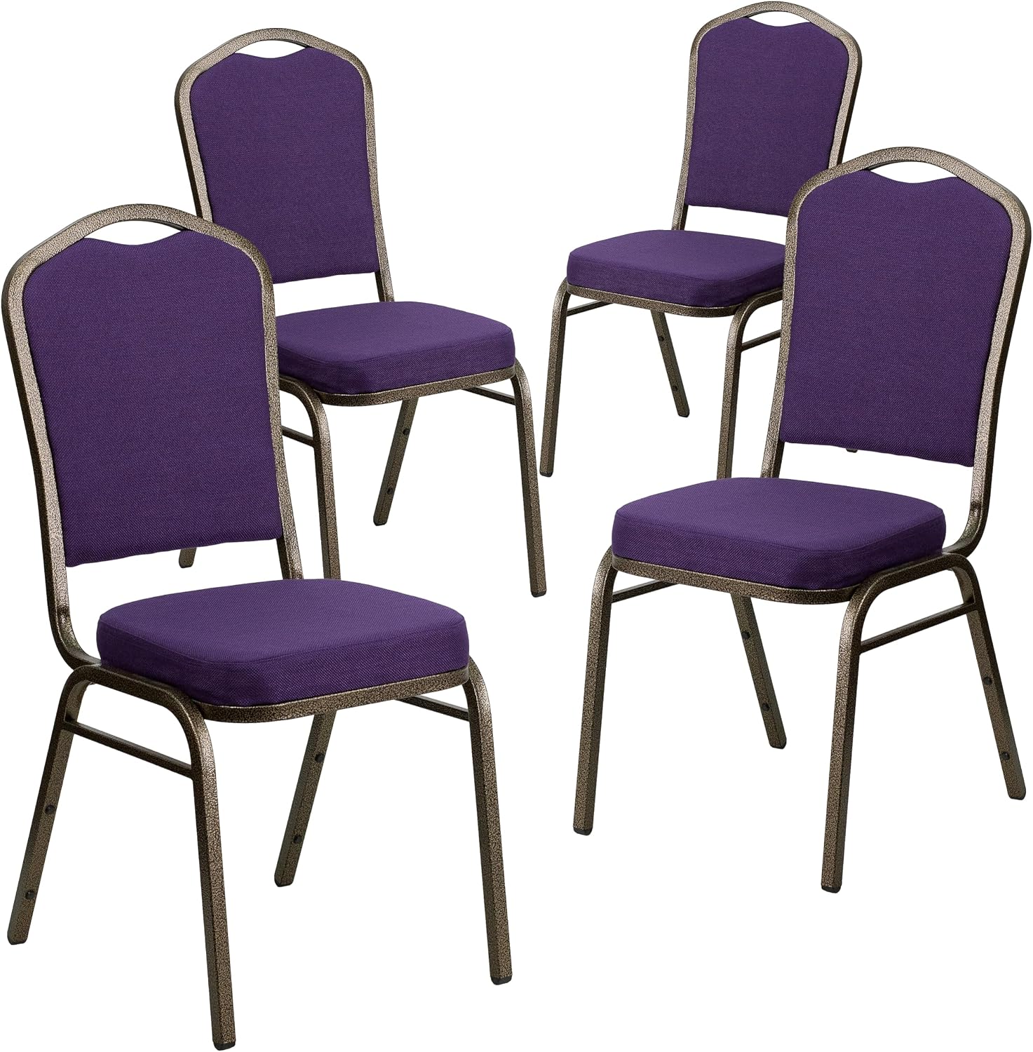 Flash Furniture 4 Pack HERCULES Series Crown Back Stacking Banquet Chair in Purple Fabric - Gold Vein Frame