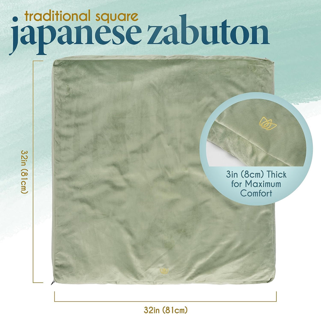 Florensi Zabuton Meditation Mat Velvet Floor Cushion for Sitting 32 x 32 in Meditation Pillow with Cotton Insert Floor Seating Cushion for Meditation Yoga Prayer and Relaxation