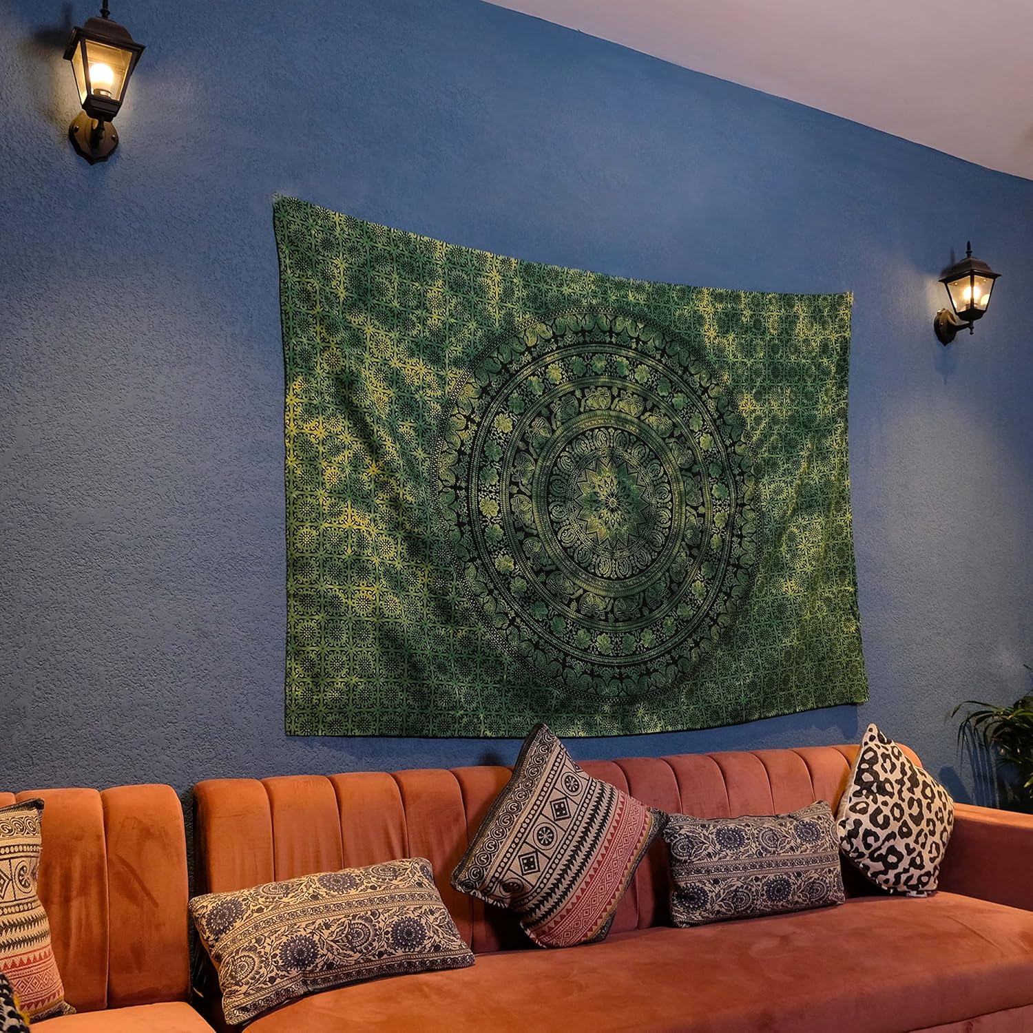 Craft Trade Indian Cotton Mandala Wall Hanging Tapestry for Aesthetic Boho Hippie Living Room, Meditation & Bedroom Décor - Green - 54x84 Inches