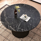 Homedot Kitchen&Dining Room Table Set for 4, Black Wooden Dining Table Round and Upholstered Kitchen Side Living Room Chairs Set, Rustic Dining Set with Grey Velvet Chairs for Apartment Dining Hall