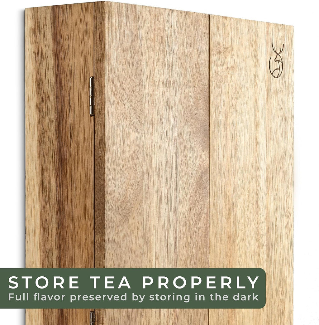 WALDWERK Tea Storage Organizer (9 Compartments) - Tea Organizer Made of Solid Acacia Wood - Tea Box with Wall Mounting Option - Tea Organizer and Storage - Tea Bag Holder - Plastic Free Tea Holder