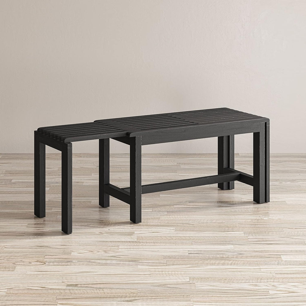 Jofran Global Archive Bradford Extendable Solid Mango Wood Bench, Mid-Century Accent Bench for Living Room Entryway, Grey