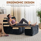 Bean Bag Chair With Footrest,Integrated Sponge Lounge Chair,Comfortable Bean Bag Sofa with Backrest, Faux FurBeanBagChair forAdultsandKids, Ideal for Bedrooms,Living Rooms,and Apartments(Black)