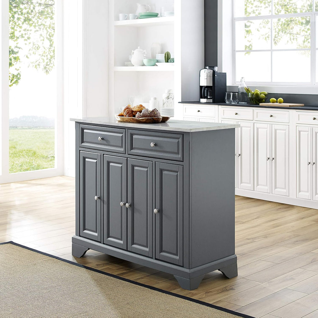 Crosley Furniture Avery Kitchen Island with Storage Shelves, Microwave Stand, Coffee Bar, Gray