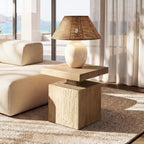 Jennifer Taylor Home Calder 18" Solid Square Reclaimed Elm Block Plinth Side Table, Heritage Light Natural Brown Reclaimed Elm