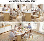 IRONCK 71" Oval Dining Table with Hidden Storage, Oak | Faux quartz-pattern laminate top, dual-sided cabinets, fluted engineered-wood base, and 397 lb capacity.