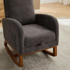 25.4" W Rocking Chair for Nursery, High Back Glider Chair with Retractable Footrest, Side Pocket, Rocking Accent Armchair with Rubber Wood Legs for Living Room/Bedroom.Navy (Charcoal)