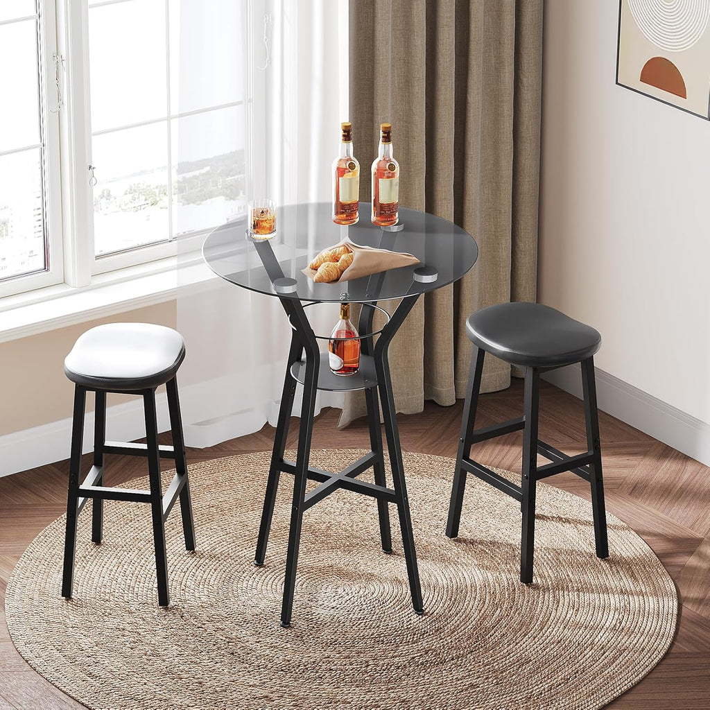 YATINEY Bar Table, 2-Tier Round High Top Table, Pub Table, Home Bar Counter Height, Bistro Tables, for Kitchen, Living Room, Meeting Room, Pub, Transparent and Black BT03BK