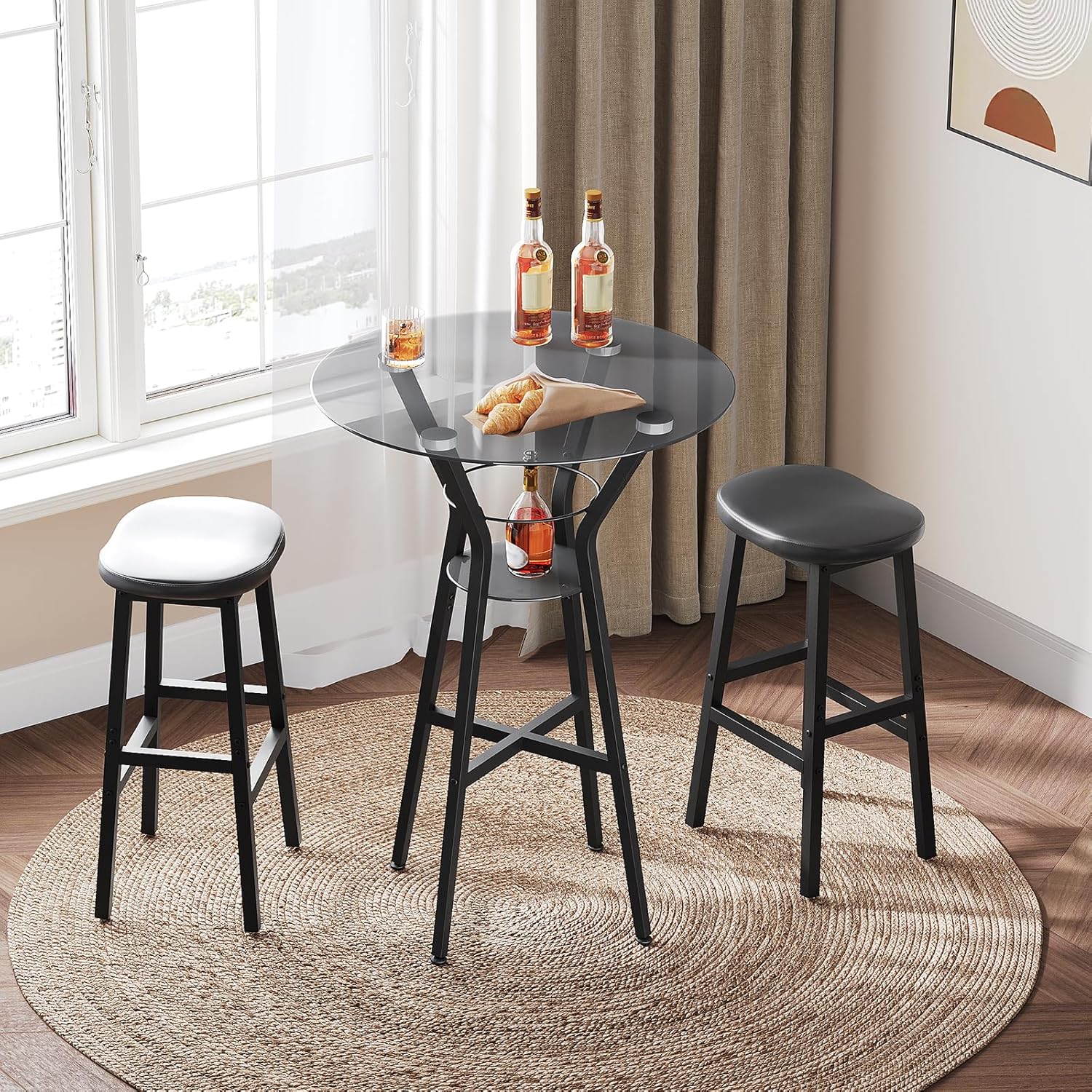 YATINEY Bar Table, 2-Tier Round High Top Table, Pub Table, Home Bar Counter Height, Bistro Tables, for Kitchen, Living Room, Meeting Room, Pub, Transparent and Black BT03BK