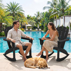 SERWALL Outdoor HDPE Adirondack Rocking Chairs Set of 2, All-Weather, Black | The rocking chair features safe rocking design, ergnomic structure and all-weather HDPE frame for lasting outdoor use