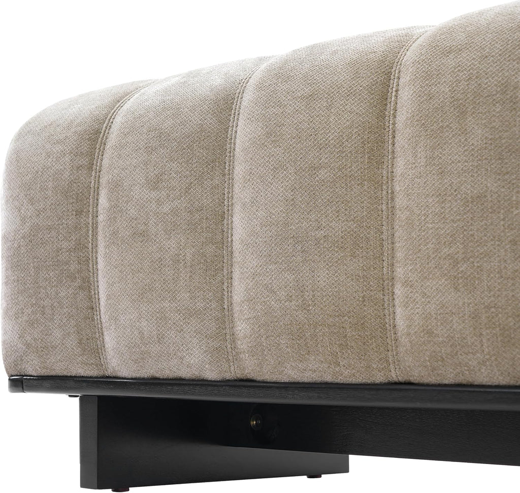 Christopher Knight Home Lamie Chenille Upholstered Dining Bench, Wooden Entryway Bench, Long Sofa Footstool for Living Room, Bedroom End of Bed Bench, Oatmeal+Black