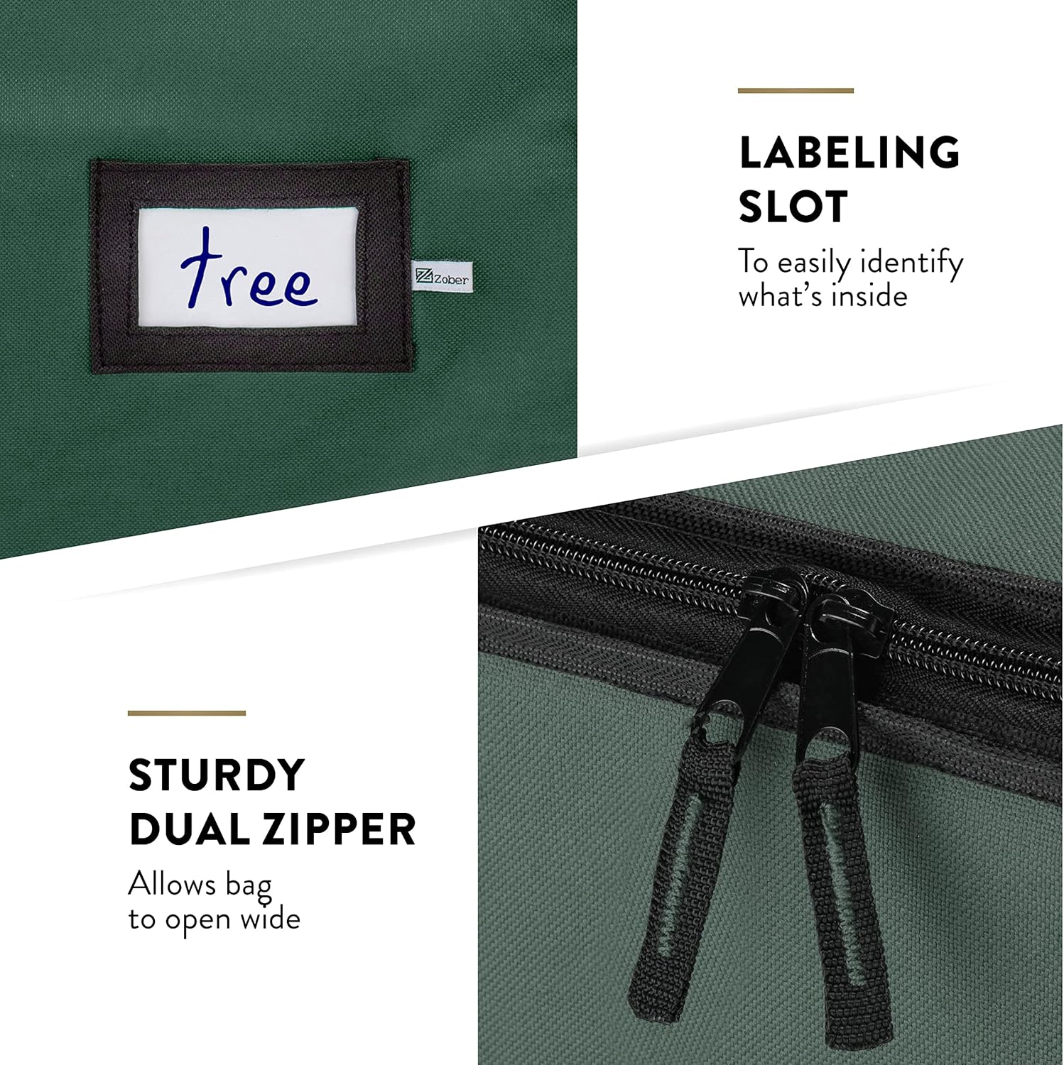 ZOBER Wide Christmas Tree Storage Bag - Maximum Accessibility - Fits 9 Ft Trees - 600D Oxford Fabric Christmas Tree Bag For Storage Box For Xmas - Strong, Durable Straps & Handles - Card Slot - Green