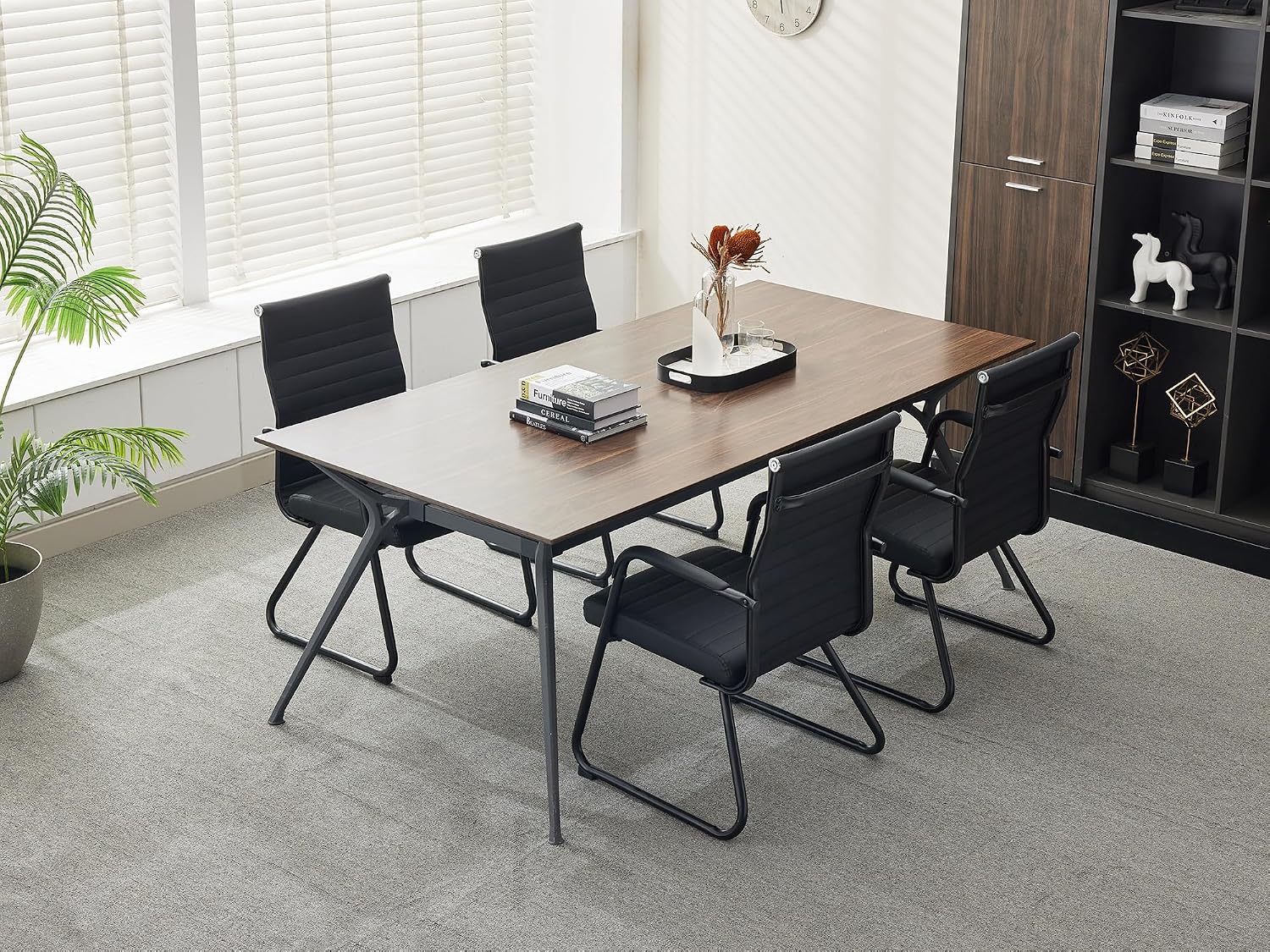 Okeysen Office Guest Chairs Set of 4, Modern Leather Reception Chairs with Mid Back & Sled Base, No-Wheel Desk Chairs for Waiting Room & Conference Room