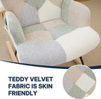 Nursery Rocking Chair Teddy Upholstered Glider Rocker Rocking Accent Chair with High Backrest Armchair Comfy Side Chair for Living Room, Bedroom, Offices (Spliced Green)