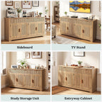 YITAHOME 59" Fluted Sideboard Buffet Cabinet with Storage, Wood Kitchen Storage Cabinet with Adjustable Shelves & Drawers, Mid Century Modern Credenza for Kitchen, Living Room, Entryway (Natural Oak)